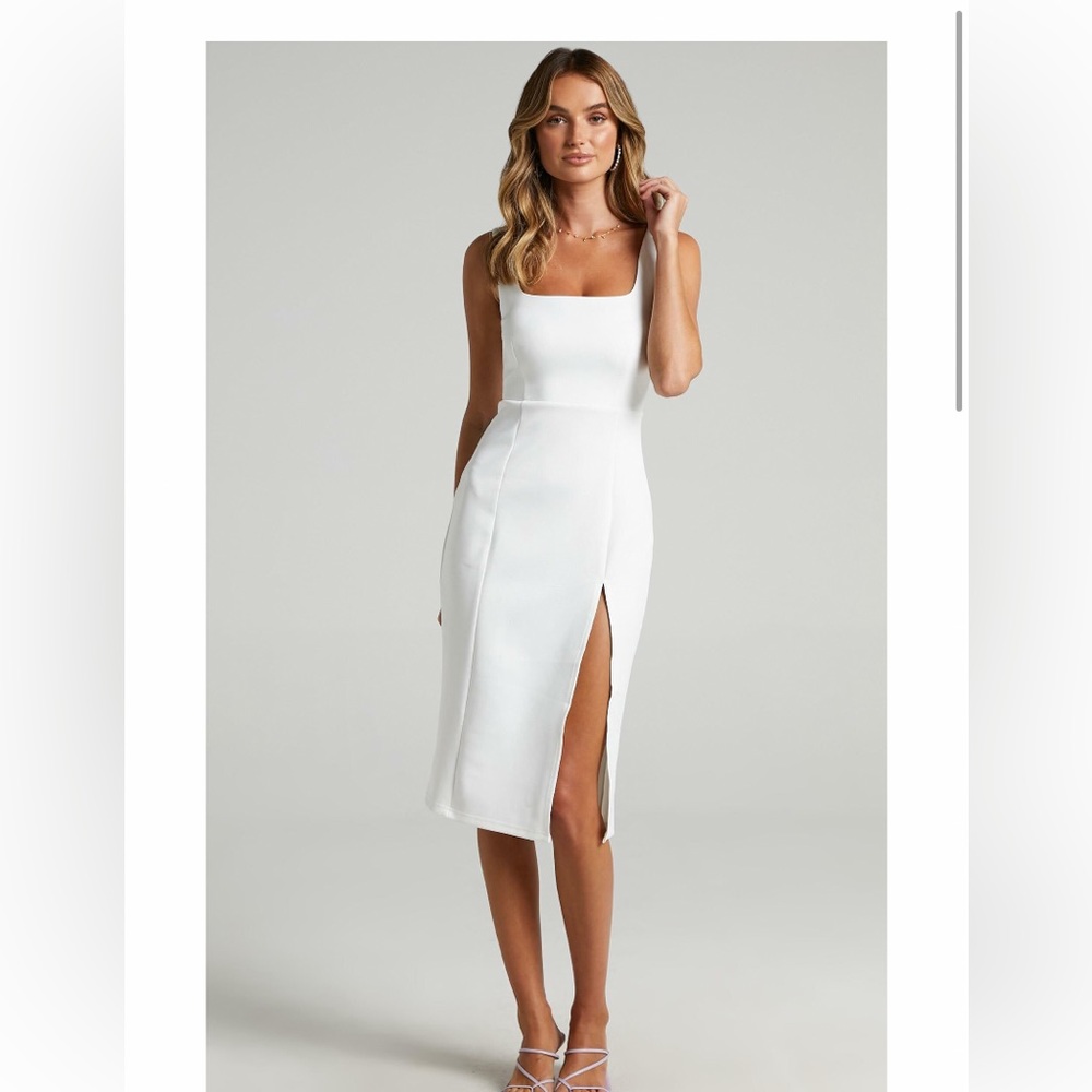 Showpo White Split Leg Midi Dress